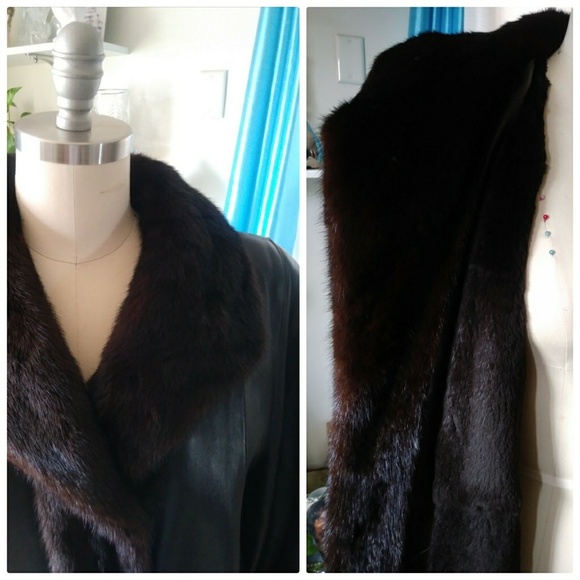 Leather & Mink Trim Coat - Picture 4 of 9